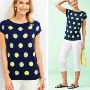 Talbots Navy Blue Lemon Print Sweater Size 2X Petite